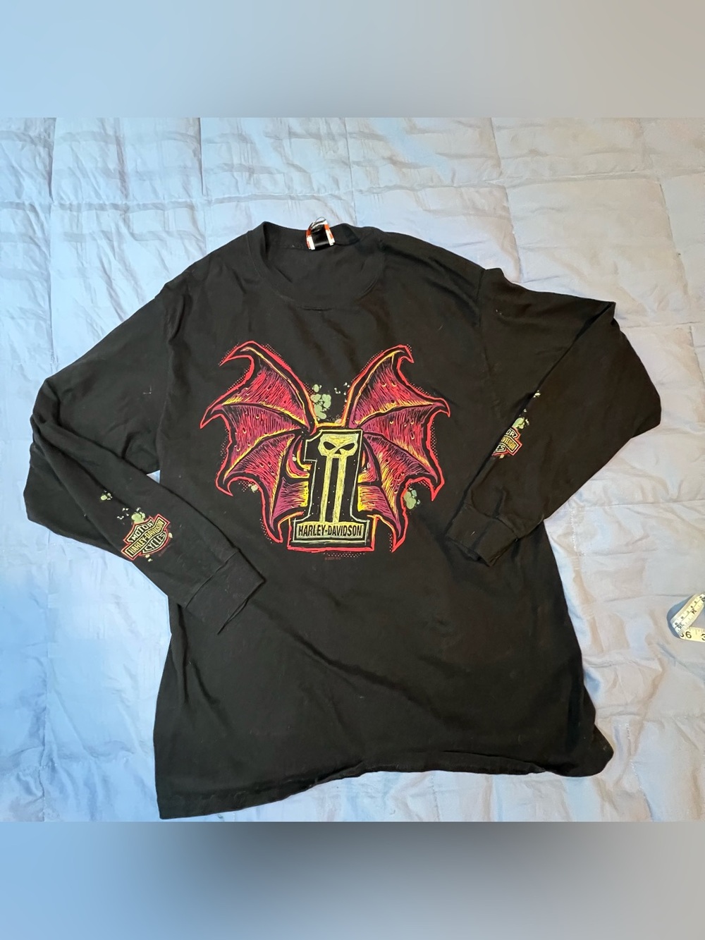 Harley-Davidson Black Long Sleeve Shirt with Red and Yellow Graphic